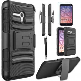 Alcatel OneTouch Fierce XL Case, Dual Layers [Combo Holster] Case And Built-In Kickstand Bundled with [Premium Screen Protector] Hybrid Shockproof And Circlemalls Stylus Pen (Black)